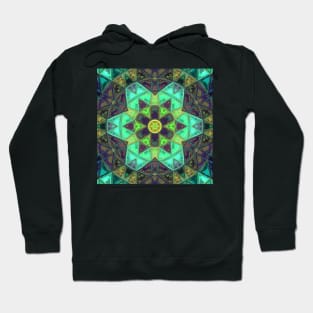 Mosaic Kaleidoscope Flower Green Yellow and Purple Hoodie